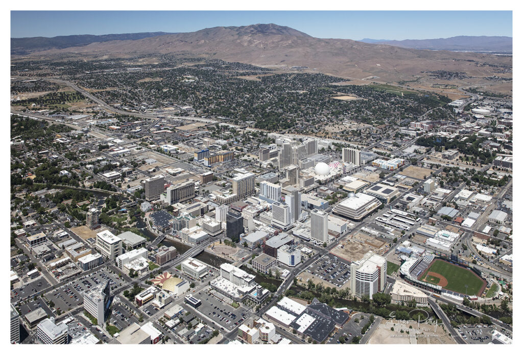 Downtown Reno Aerial View  Aerial Photography & Drone Services