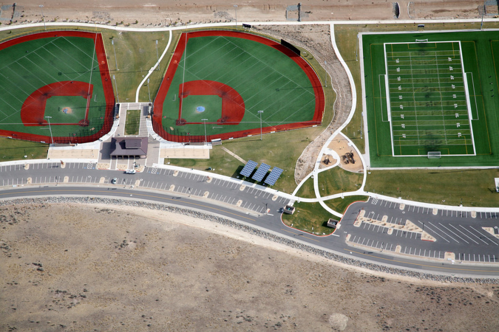 Aerial of baseball field under construction