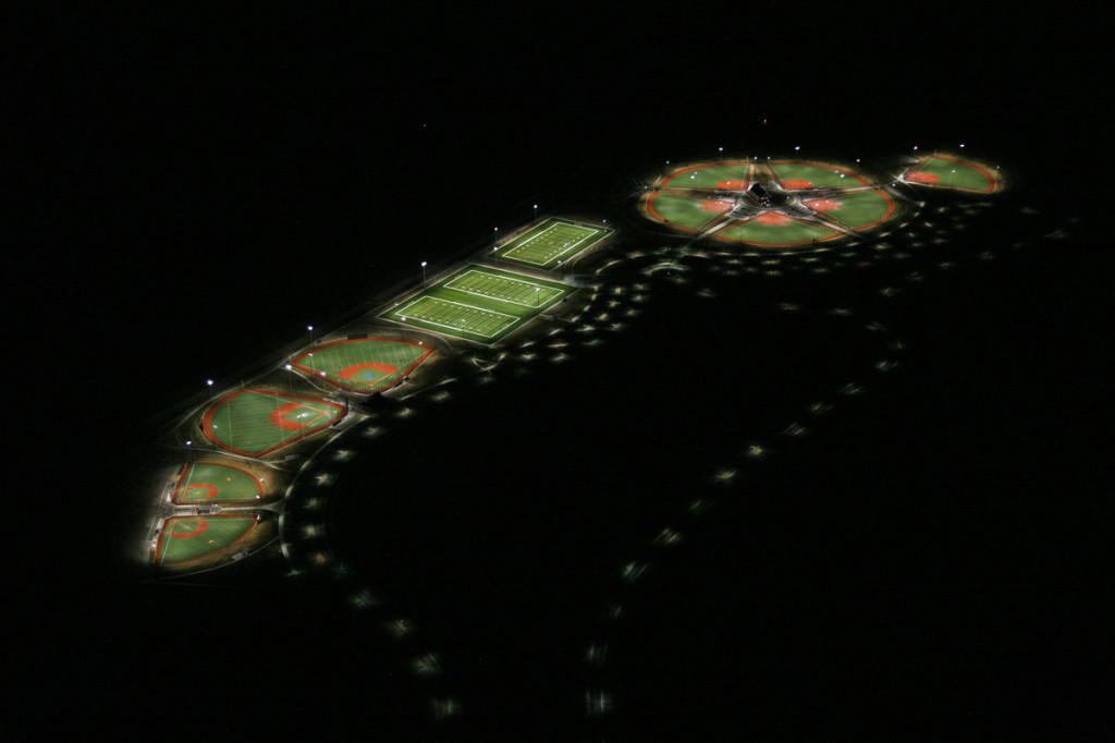 Night aerial of athletic field