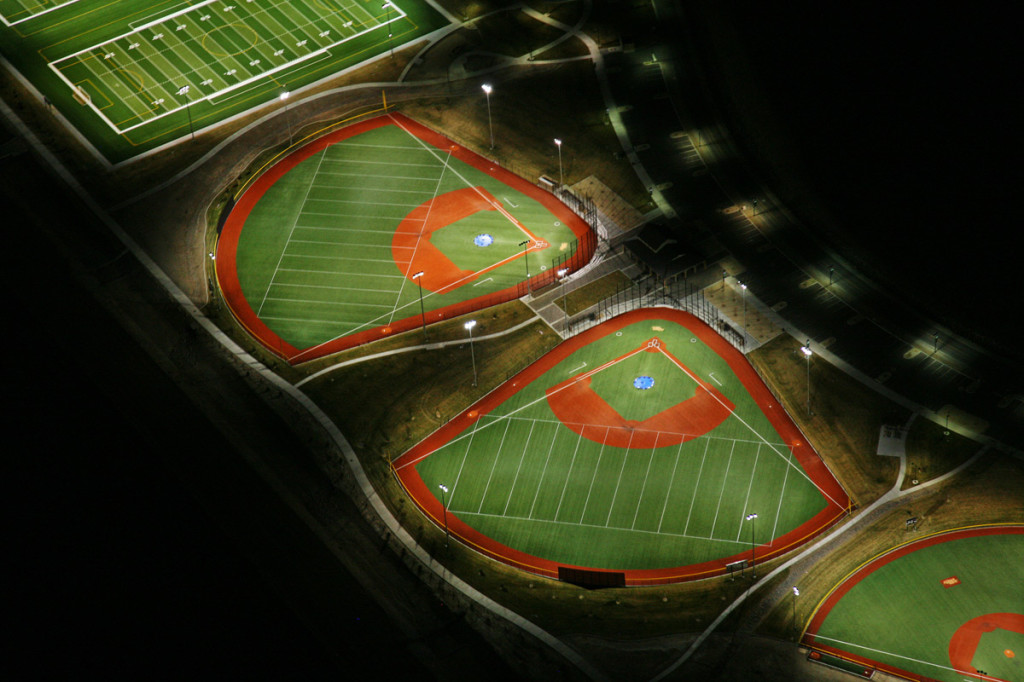 Night aerial of athletic field