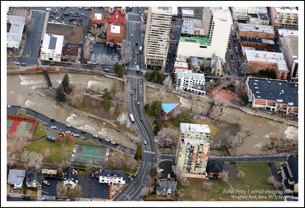 Downtown Reno And Truckee River Flood 2017 Drone Aerial Photography And Video