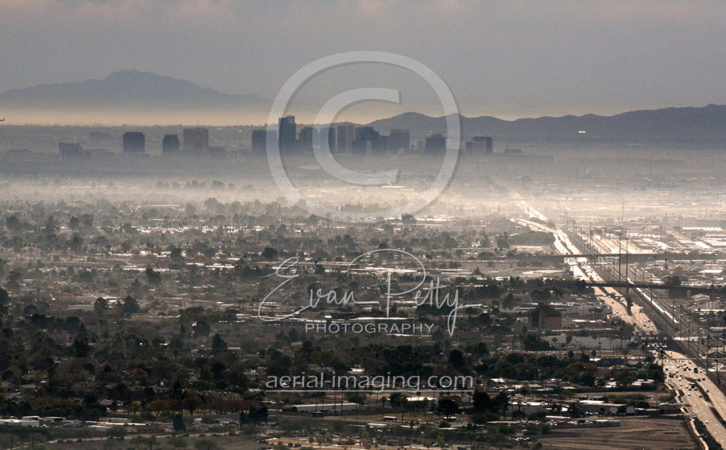 Aerial Photography of Fog Downtown Arizona