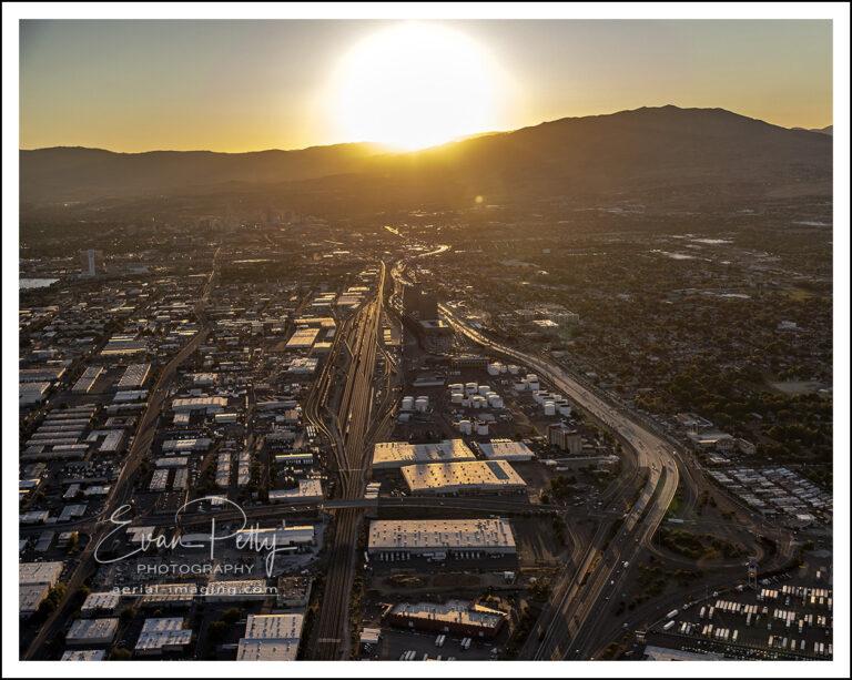 Aerial Sunset over Sparks and Reno Nevada
