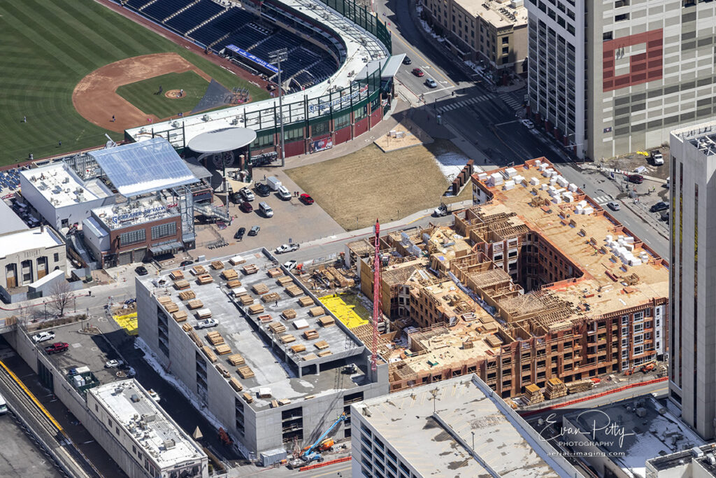 Construction drone view Reno, NV aerial Aces Ballpark