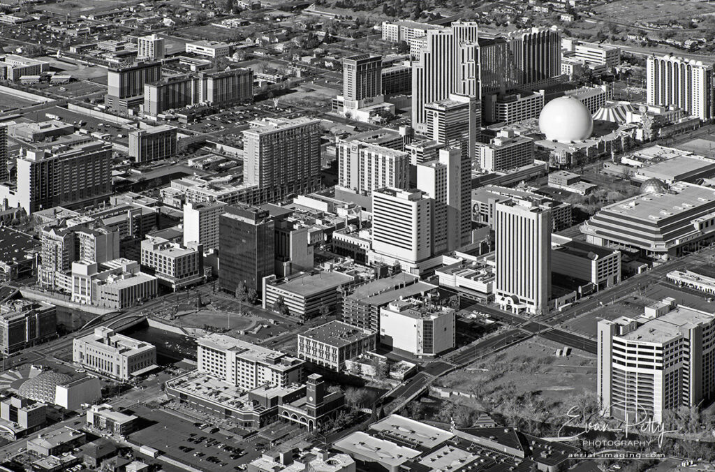 Reno Downtown custom aerial view of buildings