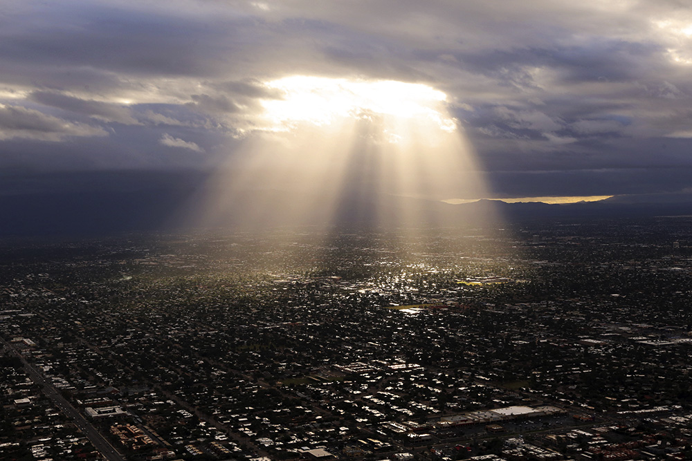 Aerial view of sunlight from clouds
