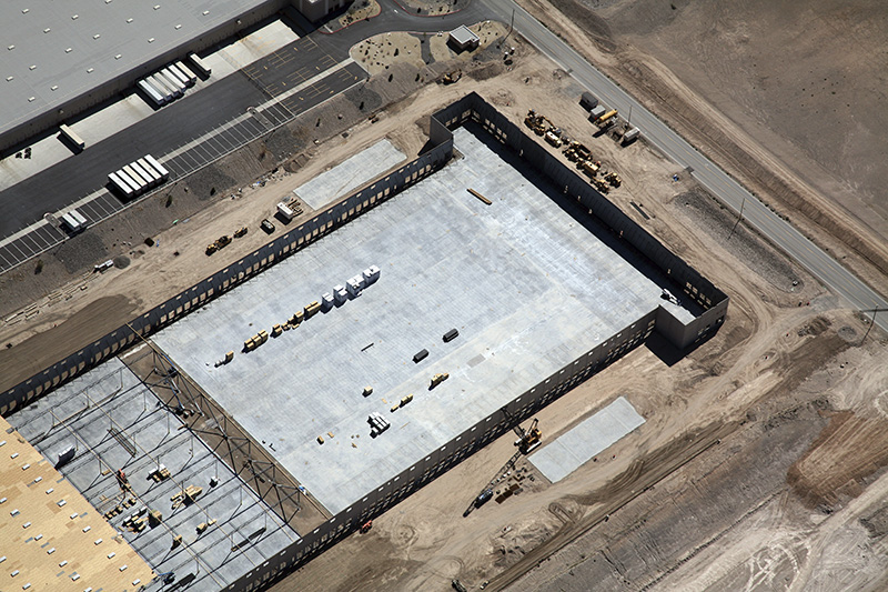 large construction warehouse aerial view