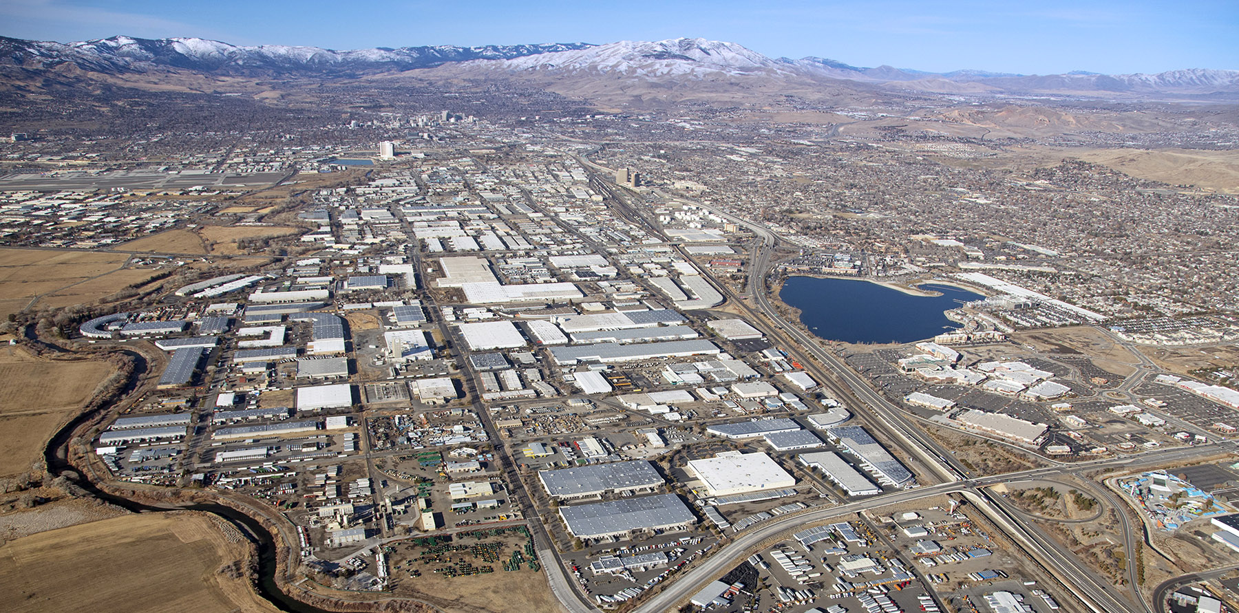 Aerial view of sparks, NV Industrial and warehouse areas