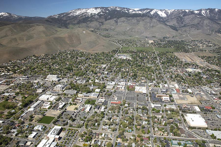 Aerial view West-looking in Carson City, NV