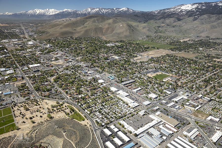 Aerial View of Downtown Carson City, NV Looking Southwest