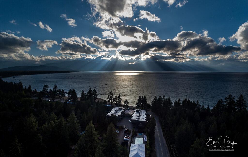 Drone View of Lake Tahoe above "The Landing" Photoshoot