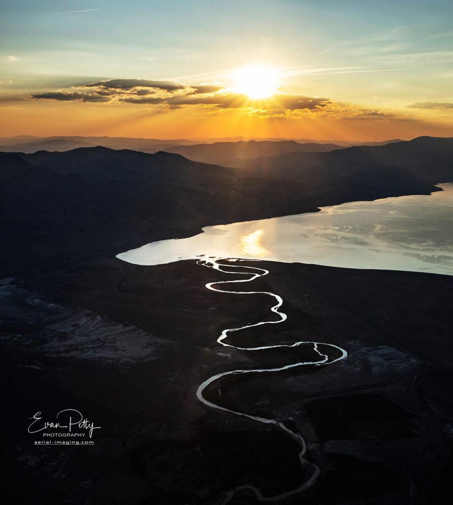 Pyramid Lake and Truckee River at Sunset