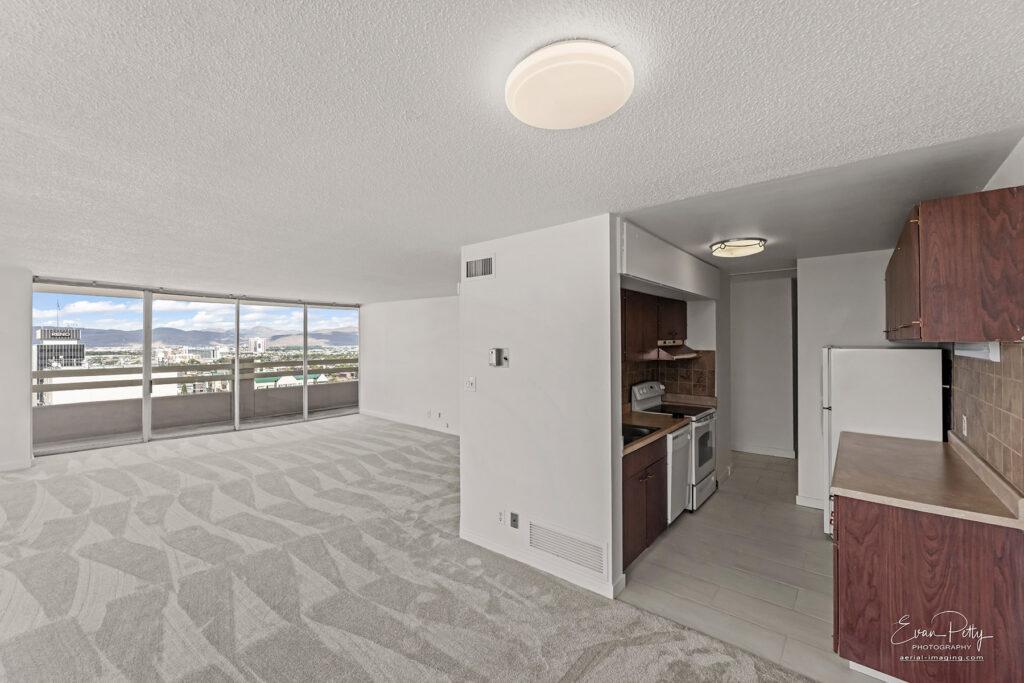 Living room and kitchen area