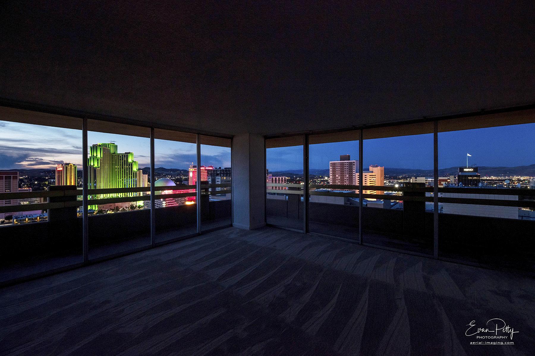 Skyline view of night from inside