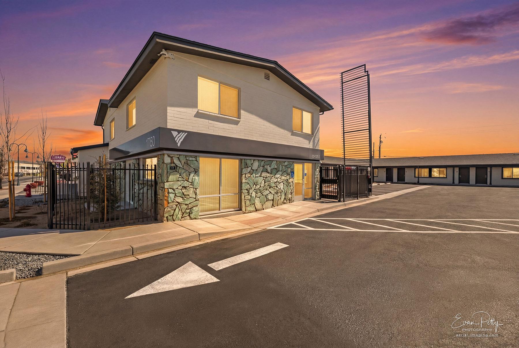 Front entrance at dusk