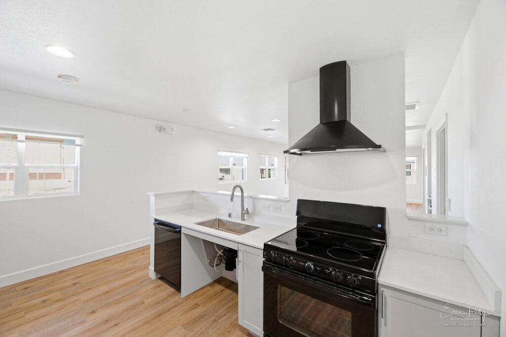 Kitchen area with countertops