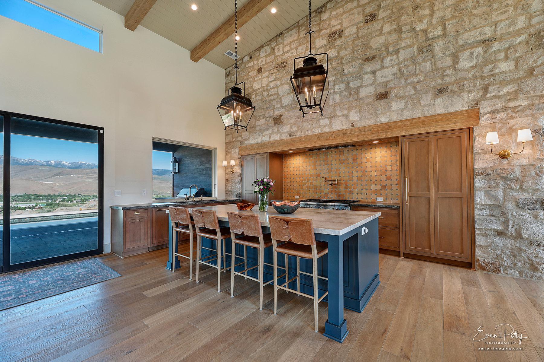 A wide view of the kitchen area.
