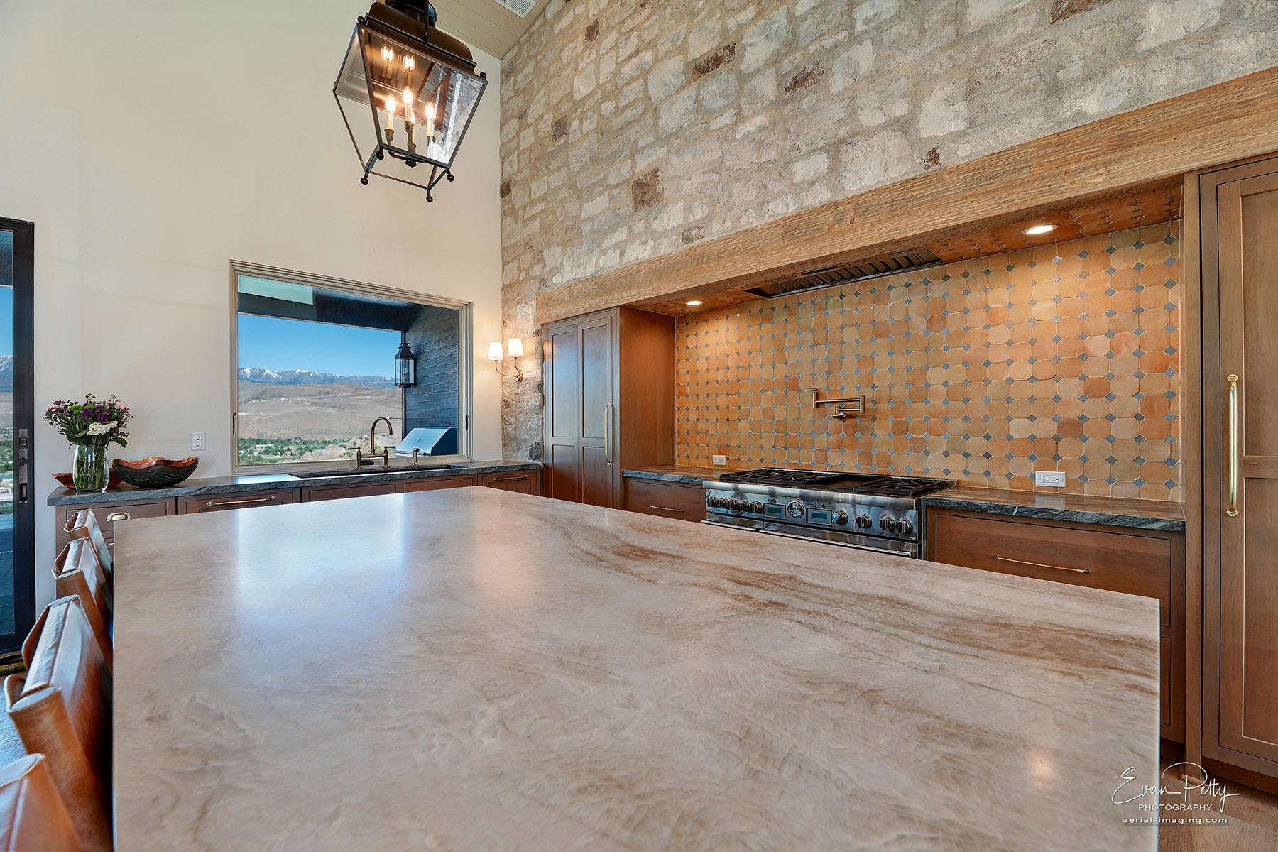 Granite island in the kitchen.