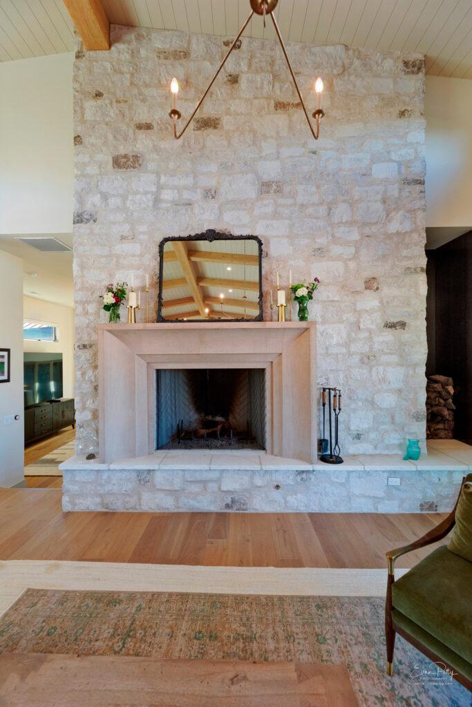 Fireplace area in the living room.
