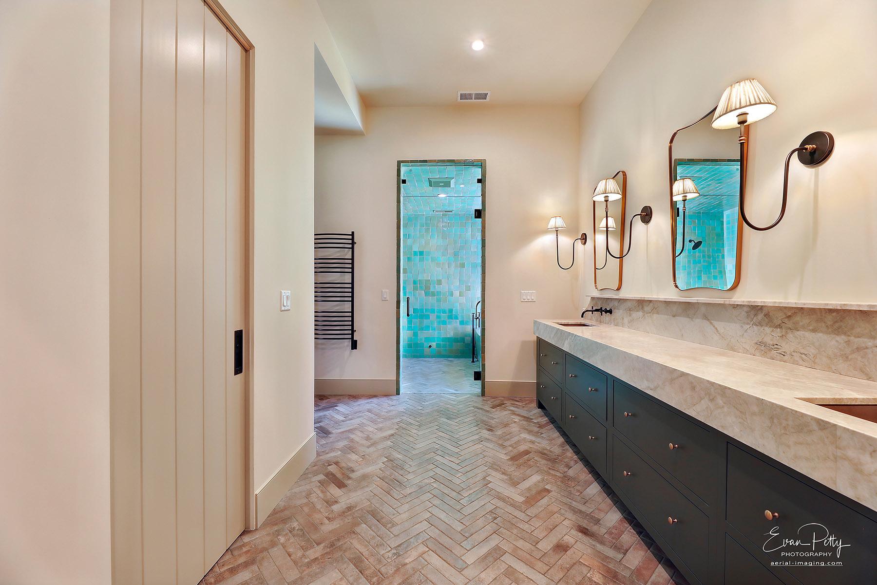 Bathroom space with double sink vanity