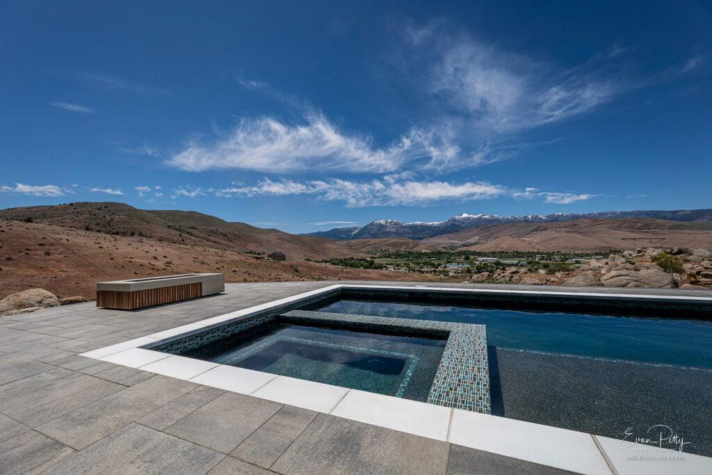 The pool area and gorgeous view behind.