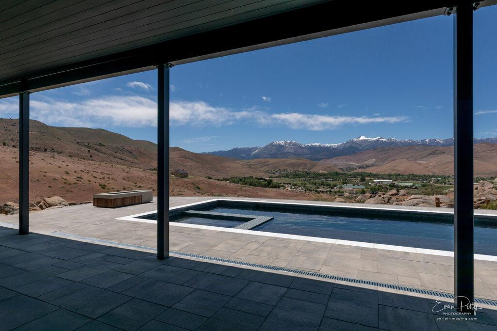 The pool from the covered deck area