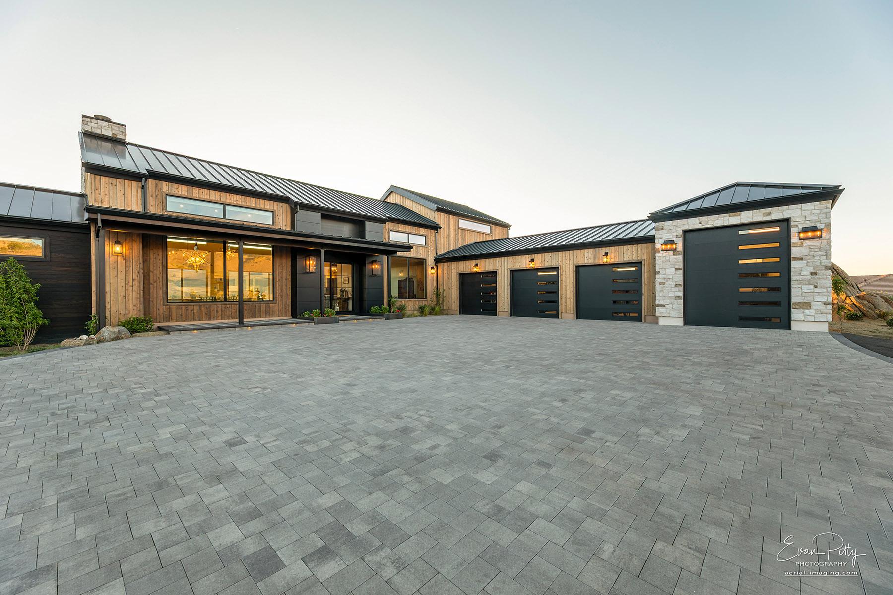 Another view of the driveway at twilight.
