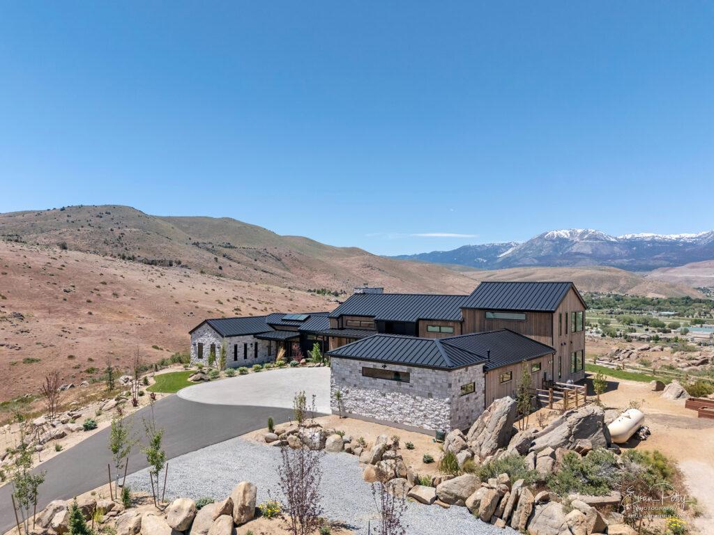 View of the house from drone showing driveways.