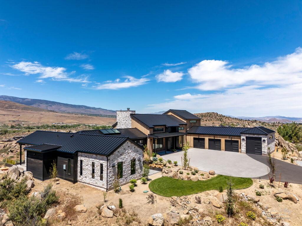 Drone view of the front of the house.