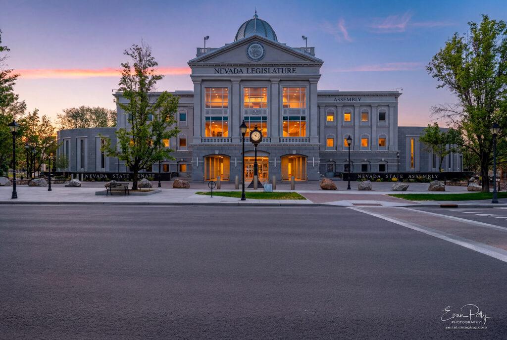 Nevada State Capitol photographed at dusk