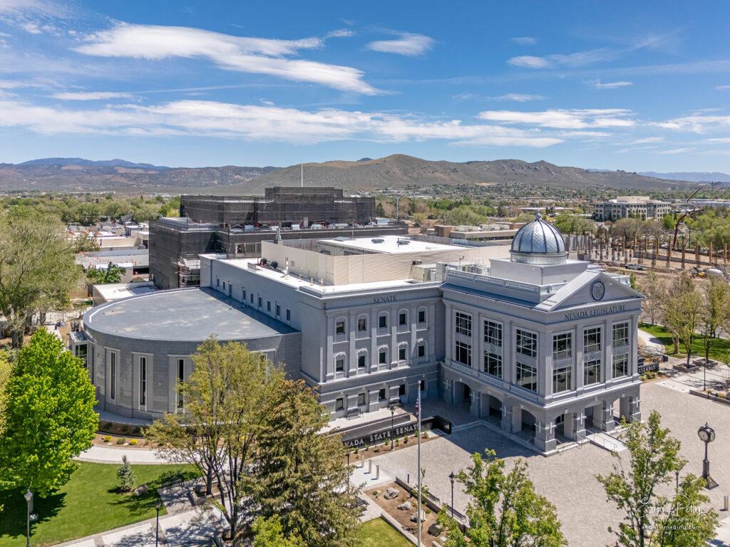 Drone exterior view of Nevada State Legislature Building
