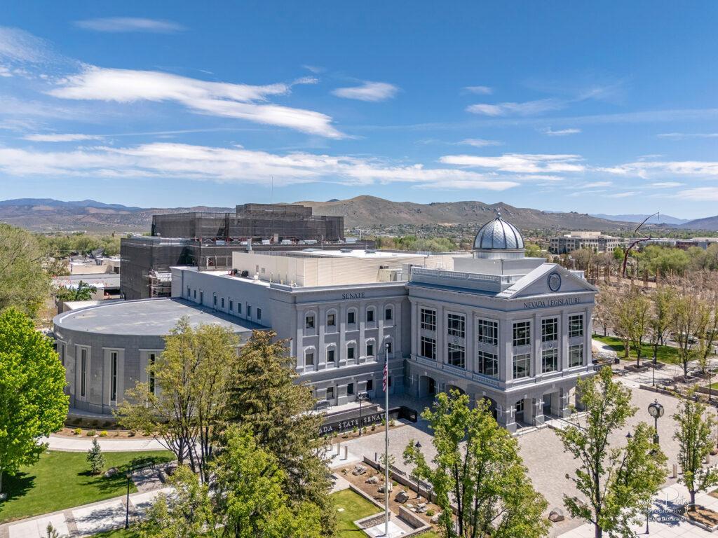 Drone front view of Nevada State Legislature Building