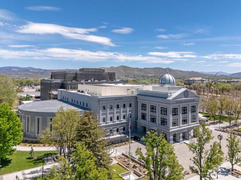 Drone front view of Nevada State Legislature Building