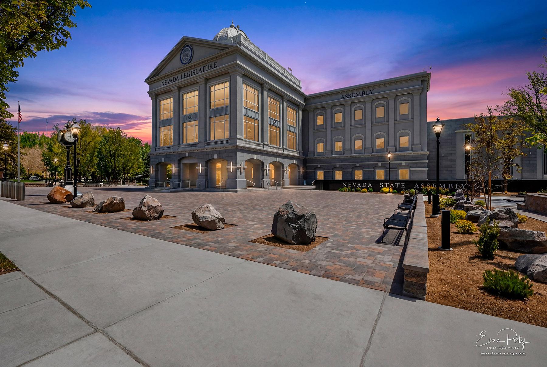 Nevada State Capitol photographed after sunset
