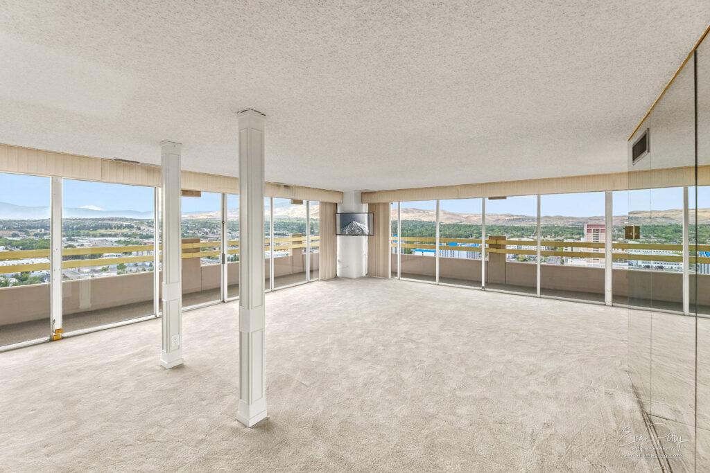 Living room window wall at Arlington Towers in Reno, NV