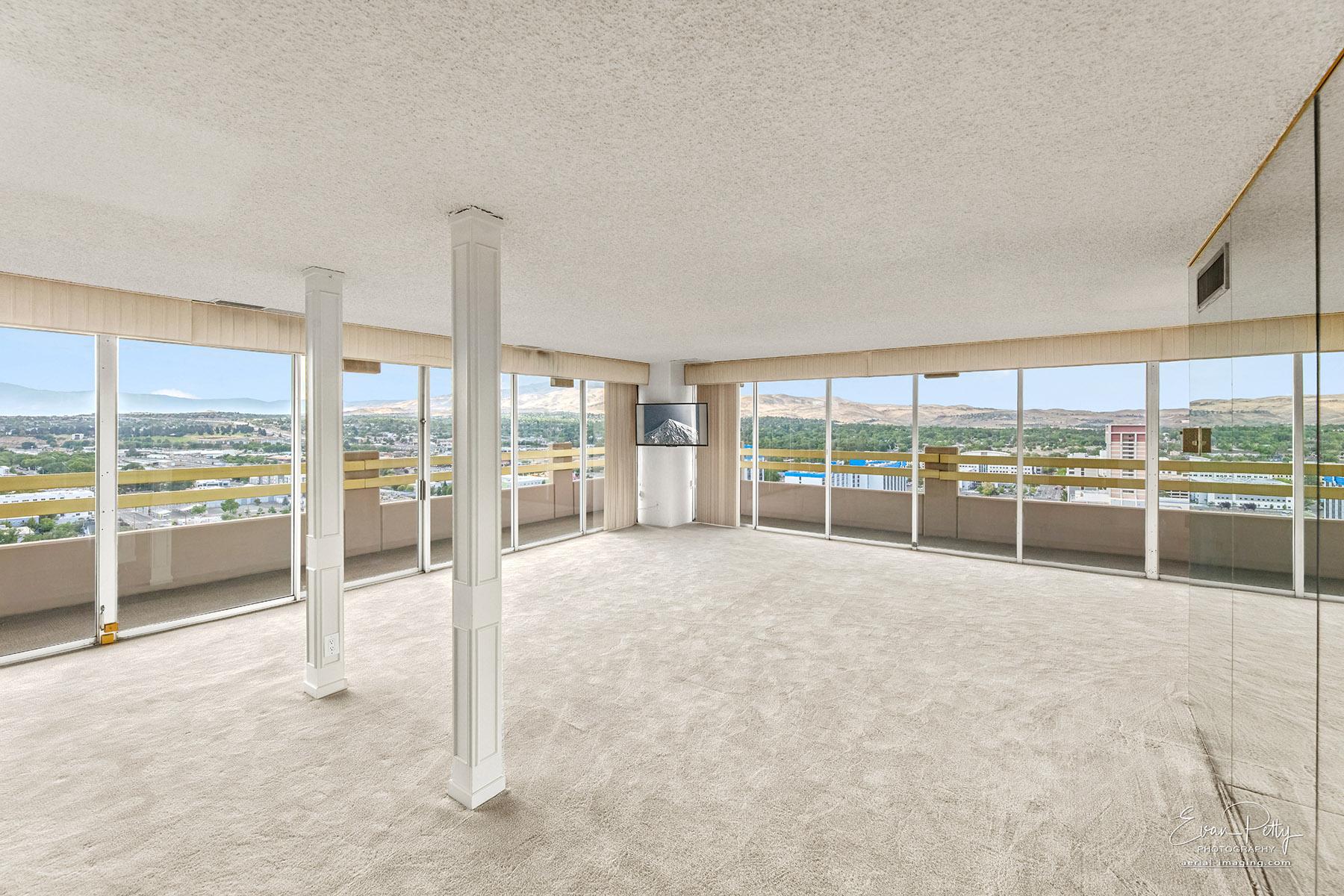 Living room window wall at Arlington Towers in Reno, NV