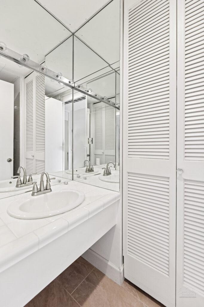 Bath vanity area at Arlington Towers