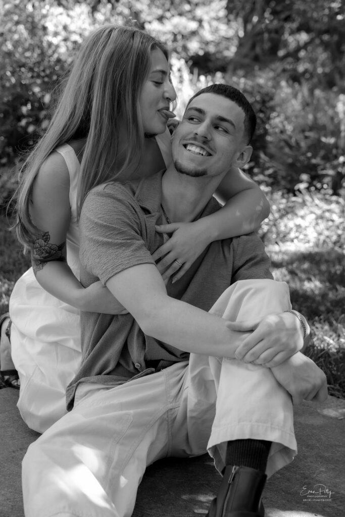 Happy engaged couple photographed in Reno